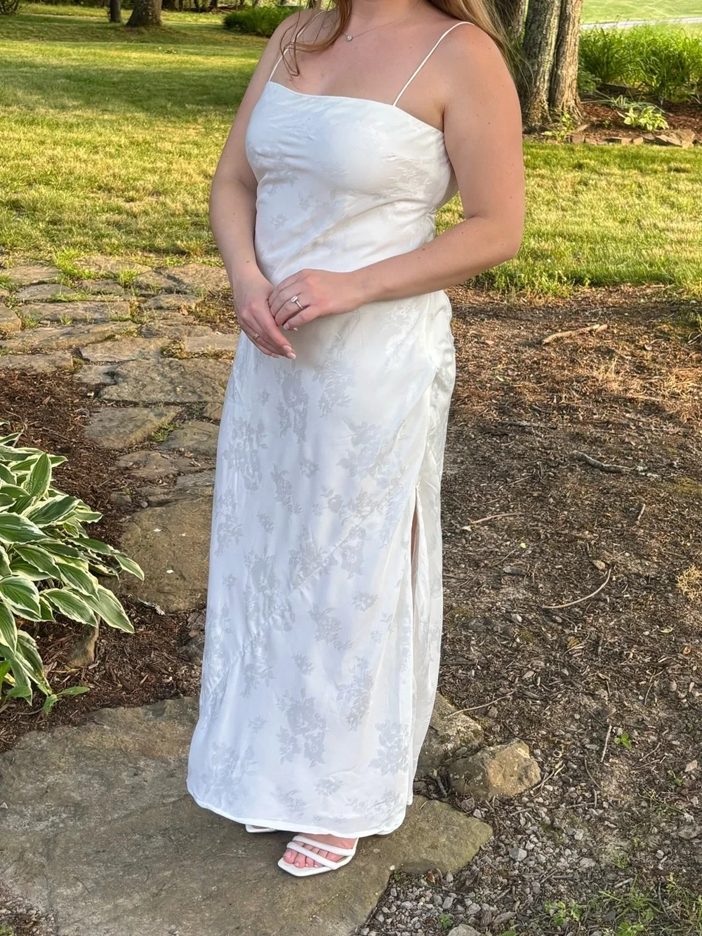 The A&F Julia Slip Satin Jacquard Maxi Dress